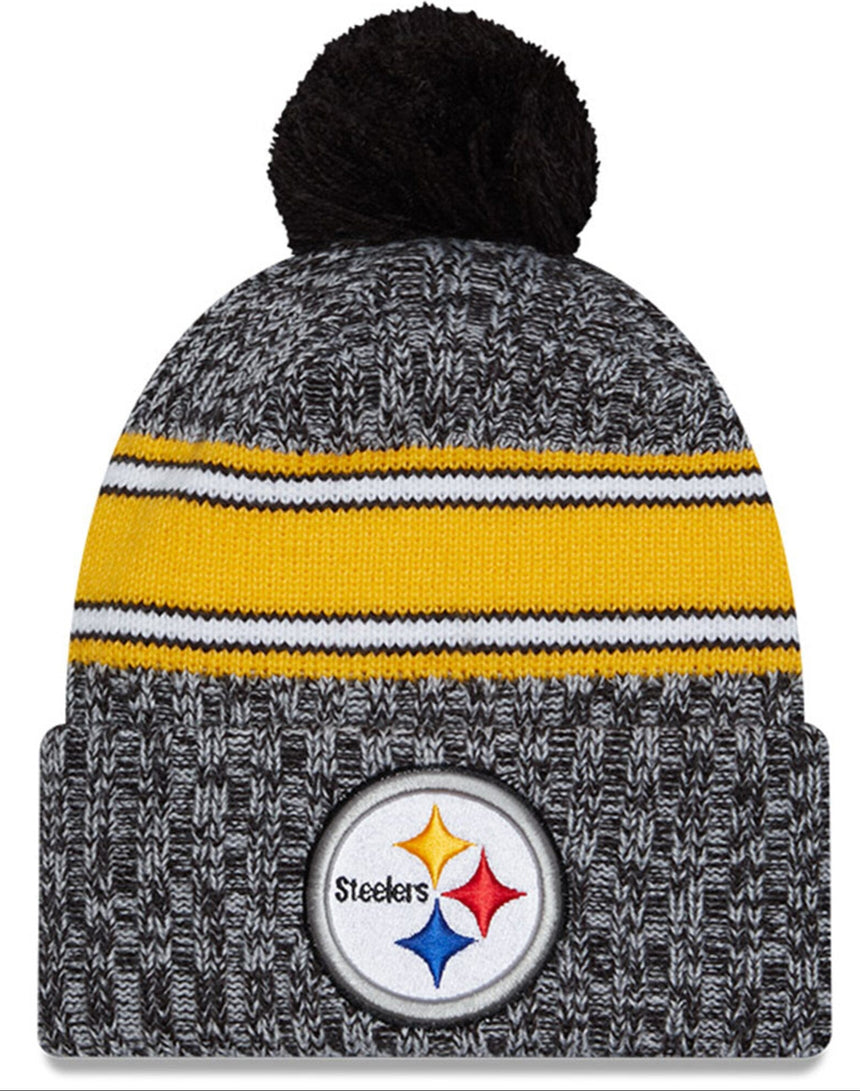 Men's Pittsburgh Steelers New Era Black 2023 Sideline Cuffed Knit Hat With Pom - Pro Jersey Sports