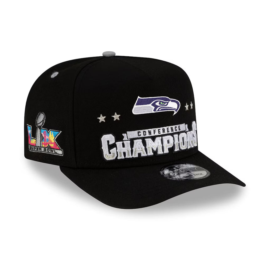 Men's Seattle Seahawks New Era Charcoal Super Bowl LX 9FORTY A-Frame Trucker Adjustable Hat - Pro Jersey Sports