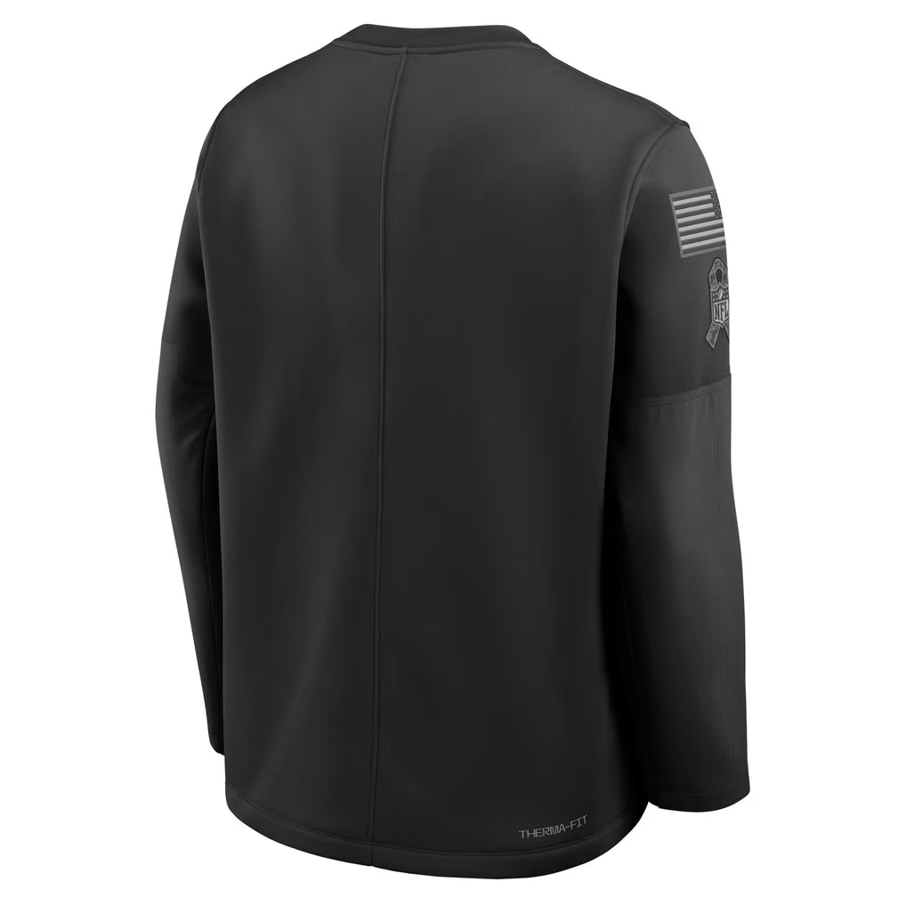 Chicago Bears Nike 2026 Salute to Service Sideline Black Forward Progress Coaches Crewneck Therma-FIT Sweatshirt