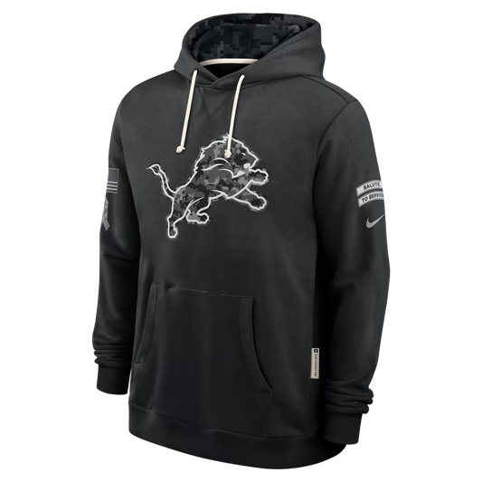 Mens Detroit Lions Nike 2026 Salute to Service Sideline Dri-FIT Pullover Hoodie - Black