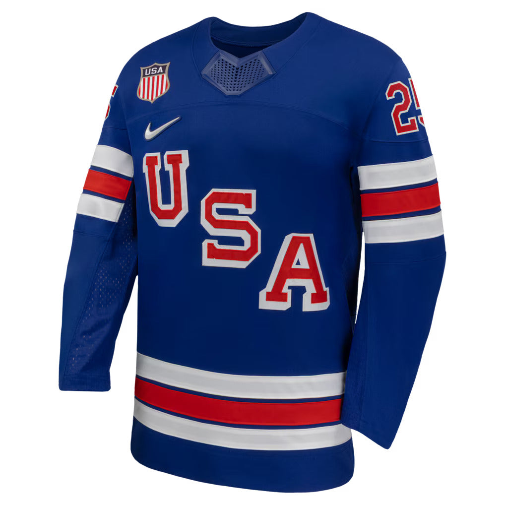 Men's Team USA Hockey Nike Charlie McAvoy #25 Blue Replica Jersey