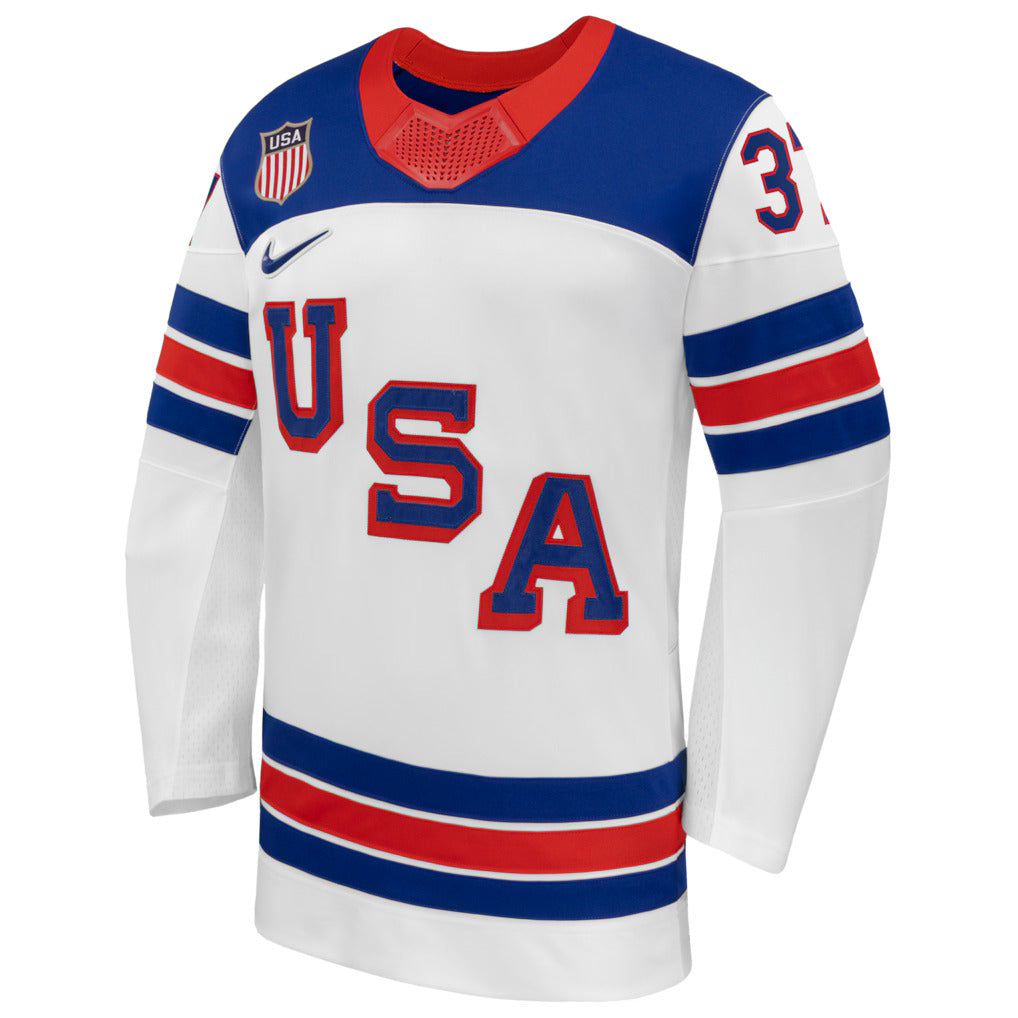 Men's Team USA Hockey Nike Connor Hellebuyck #37 White Replica Jersey