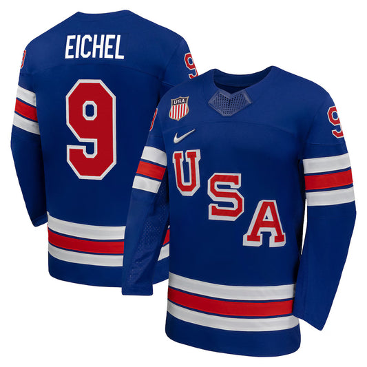 Men's Team USA Hockey Nike Jack Eichel #9 Blue Replica Jersey