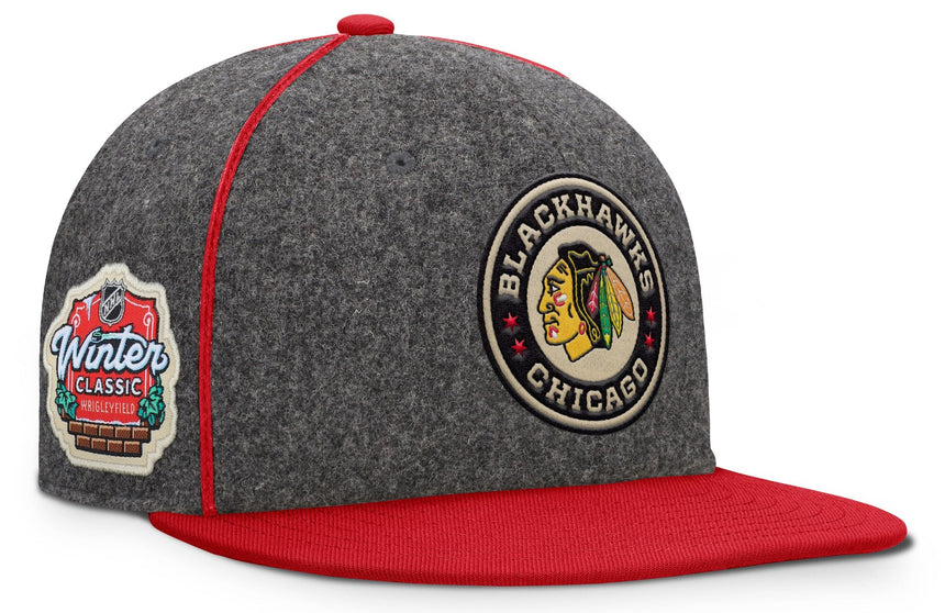 Men's Chicago Blackhawks Fanatics Heather Gray/Red 2025 NHL Winter Classic Novelty Strapback Hat - Pro Jersey Sports