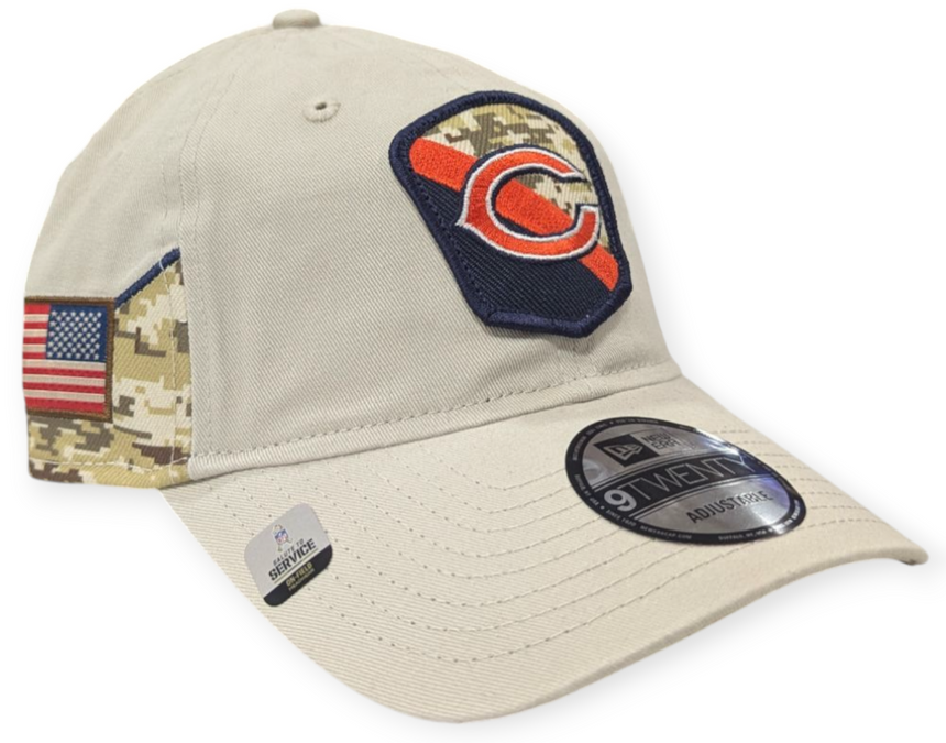 Men's Chicago Bears 2023 Salute To Service Secondary Logo Stone/Camo 9TWENTY Adjustable Hat - Pro Jersey Sports