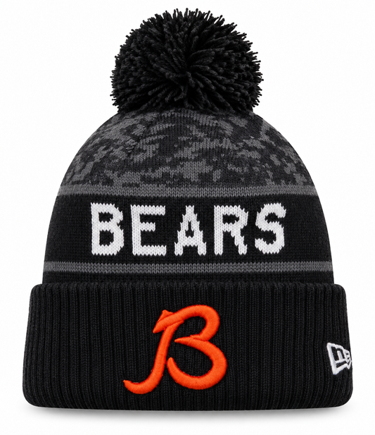 Men's New Era Black Chicago Bears 2026 Salute To Service Cuffed Knit Hat with Pom-B Logo