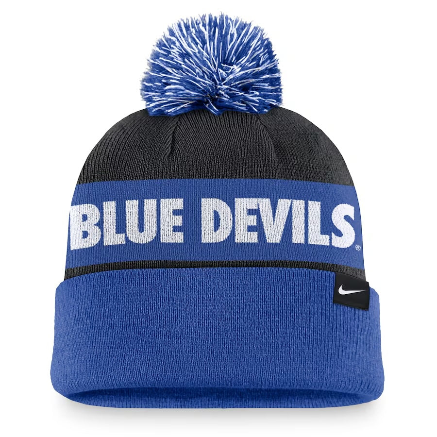 Duke Blue Devils Nike Primetime Peak Cuffed Knit Hat with Pom - Black/Royal - Pro Jersey Sports