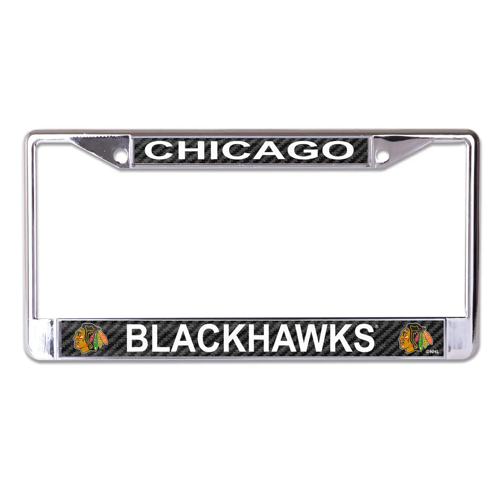 Chicago Blackhawks Wincraft Carbon Fiber Chrome License Plate Frame - Pro Jersey Sports
