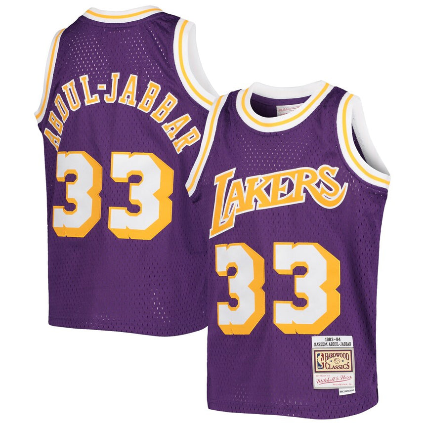 Youth Los Angeles Lakers Kareen Abdul-Jabbar Mitchell & Ness Purple 1983-84 Hardwood Classics Swingman Jersey - Pro Jersey Sports