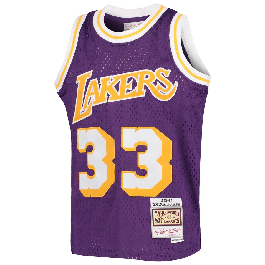 Youth Los Angeles Lakers Kareen Abdul-Jabbar Mitchell & Ness Purple 1983-84 Hardwood Classics Swingman Jersey - Pro Jersey Sports