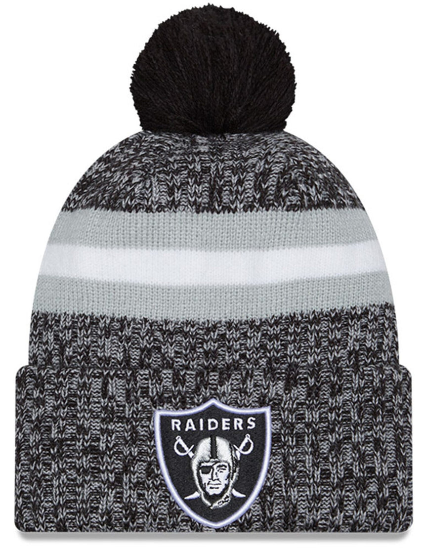 Men's Las Vegas Raiders New Era Black 2023 Sideline Cuffed Knit Hat With Pom - Pro Jersey Sports