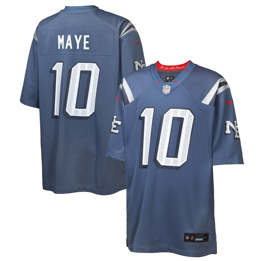Youth Drake Maye New England Patriots Storm Blue Rivalries Collection Nike Game Jersey