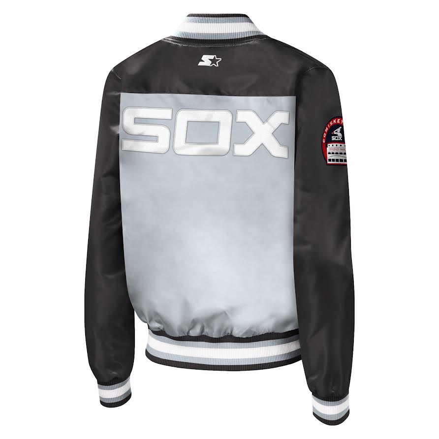 Women's Chicago White Sox Starter Cooperstown Collection Black Batterman Satin Button Down Jacket - Pro Jersey Sports