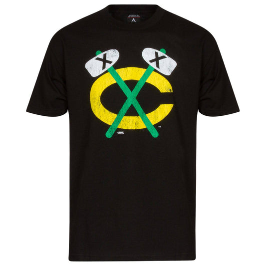 Mens Chicago Blackhawks Tomahawks Logo Fashion T-Shirt, Black - Pro Jersey Sports
