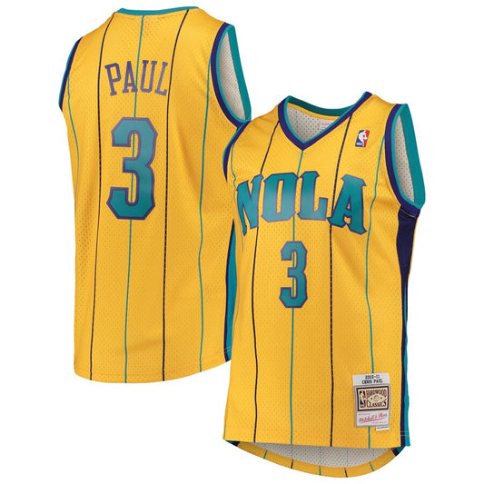 Men's New Orleans Hornets Chris Paul Mitchell & Ness Yellow Hardwood Classics Swingman Jersey - Pro Jersey Sports