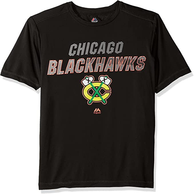 Chicago Blackhawks Black Charging Synthetic Performance Tee Shirt by Majestic - Pro Jersey Sports