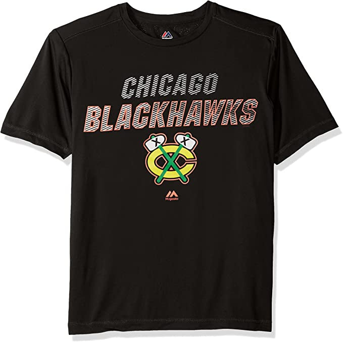 Chicago Blackhawks Black Charging Synthetic Performance Tee Shirt by Majestic