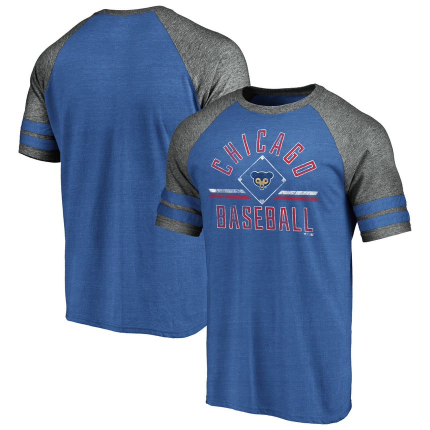Men's Chicago Cubs Fanatics Branded Heathered Royal/Gray True Classics Diamond Legacy Tri-Blend Raglan T-Shirt - Pro Jersey Sports