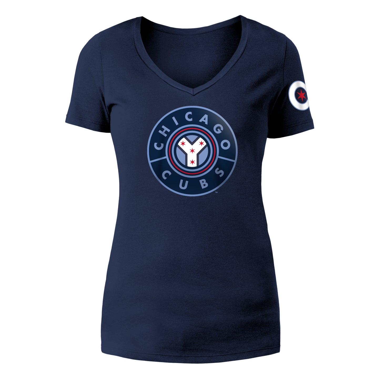 Women's Chicago Cubs New Era Navy City Connect V-Neck Tee