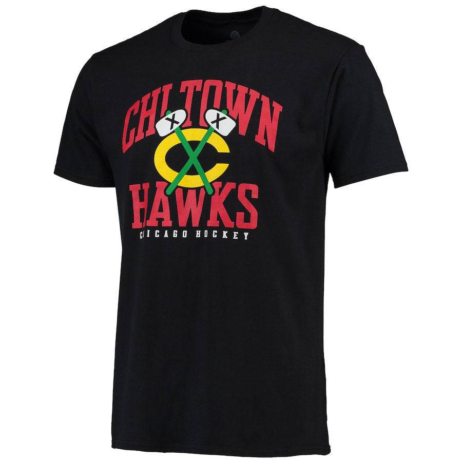 Mens Chicago Blackhawks Rinkside Black Hometown Collection Chi-Town Hockey T-Shirt - Pro Jersey Sports