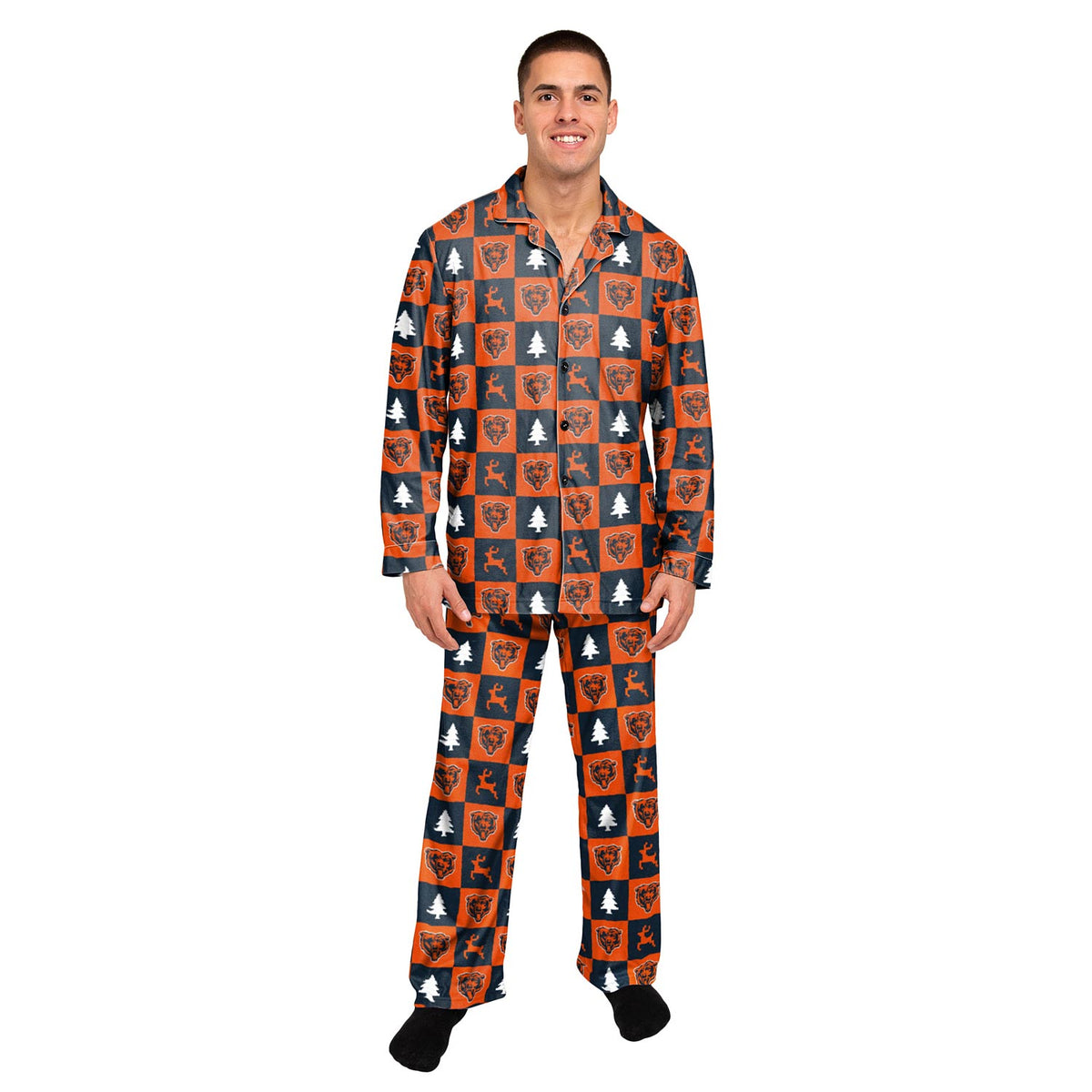 Men's Chicago Bears Patches Button Up Pajama Set By FOCO - Pro Jersey Sports