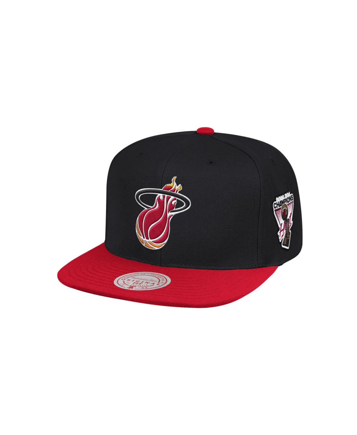 Men's Miami Heat Mitchell & Ness Black/Red NBA Patches 2 Tone Snapback Adjustable Hat - Pro Jersey Sports