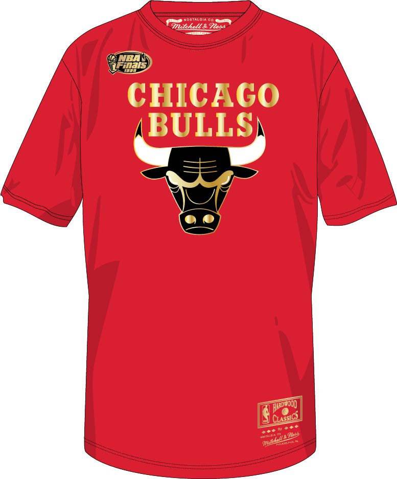 Mens Chicago Bulls Red 1998 NBA Finals Mist Gold Mitchell And Ness Tee - Pro Jersey Sports
