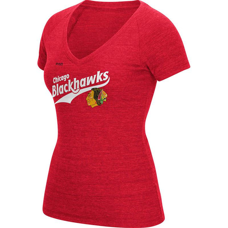 Women's Chicago Blackhawks CCM Red Tri Blend Tail Sweep Slide Tee - Pro Jersey Sports