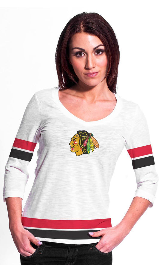 Women's Chicago Blackhawks Scrimmage Chloe FX 3/4 Sleeve T-Shirt-Off White - Pro Jersey Sports