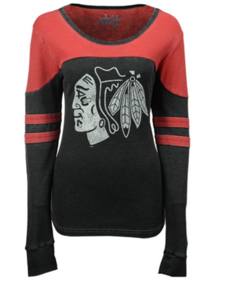 Women's Chicago Blackhawks NHL Touch By Alyssa Milano Red/Black Hat Trick Long Sleeve Thermal Tee - Pro Jersey Sports