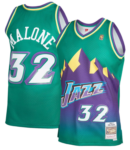 Men's Mitchell & Ness Karl Malone Green Utah Jazz 1996-97 Hardwood Classics Reload 2.0 Swingman Jersey - Pro Jersey Sports