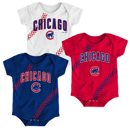 Chicago Cubs Blue/Red/White Ball Fan-tastic Three-Pack NEWBORN/INFANT Bodysuit Set