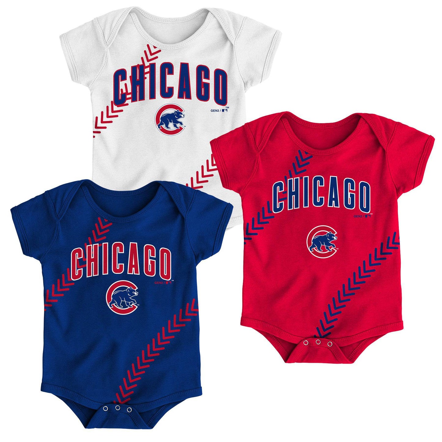 Newborn/Infant Chicago Cubs Blue/Red/White Ball Fan-tastic Three-Pack Bodysuit Set - Pro Jersey Sports
