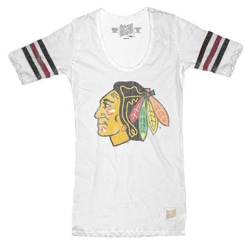 Women's Chicago Blackhawks 3-Stripe Primary Logo Scoop Tee-White - Pro Jersey Sports