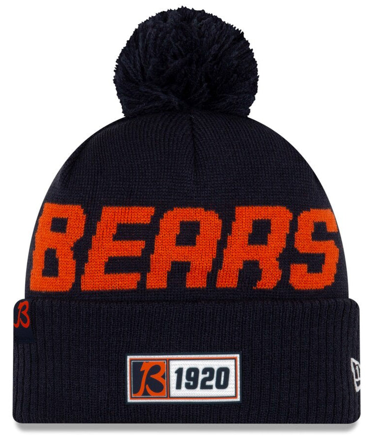 Men's New Era Navy Chicago Bears 2019 NFL Sideline Road "B" Official Sport Knit Hat - Pro Jersey Sports