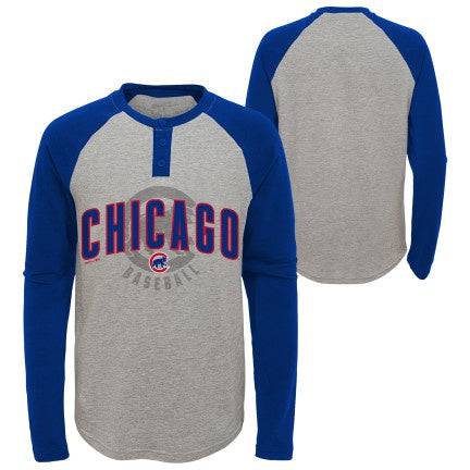 Youth Chicago Cubs MLB American Athletic Raglan Long Sleeve Henley Tee - Pro Jersey Sports