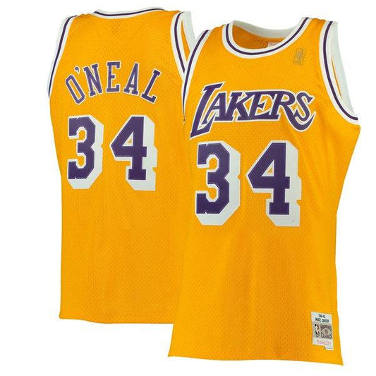 Men's Los Angeles Lakers Shaquille O'Neal Mitchell & Ness Gold 1996-97 Hardwood Classics Swingman Jersey - Pro Jersey Sports