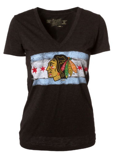 Women's Chicago Blackhawks Chicago Flag Deep V-Neck Tee - Pro Jersey Sports