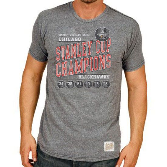 Men's Chicago Blackhawks Retro Brand 2015 Stanley Cup Champions History Repeats Tri-Blend T-Shirt - Pro Jersey Sports