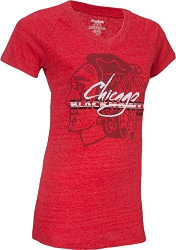 Women's Chicago Blackhawks Fast Stripes Triblend V Neck Tee - Pro Jersey Sports