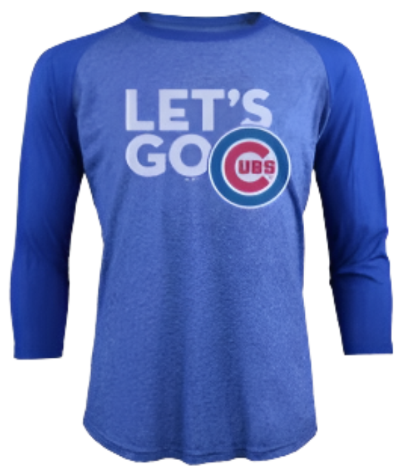 Men's Chicago Cubs Lets Go 3/4 Sleeve Triblend Raglan Tee By Majestic Threads - Pro Jersey Sports
