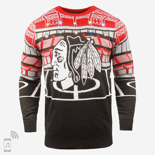 Mens Chicago Blackhawks Light Up Bluetooth Sweater By Foco - Pro Jersey Sports