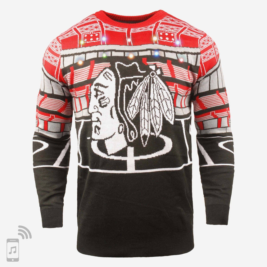 Mens Chicago Blackhawks Light Up Bluetooth Sweater By Foco - Pro Jersey Sports