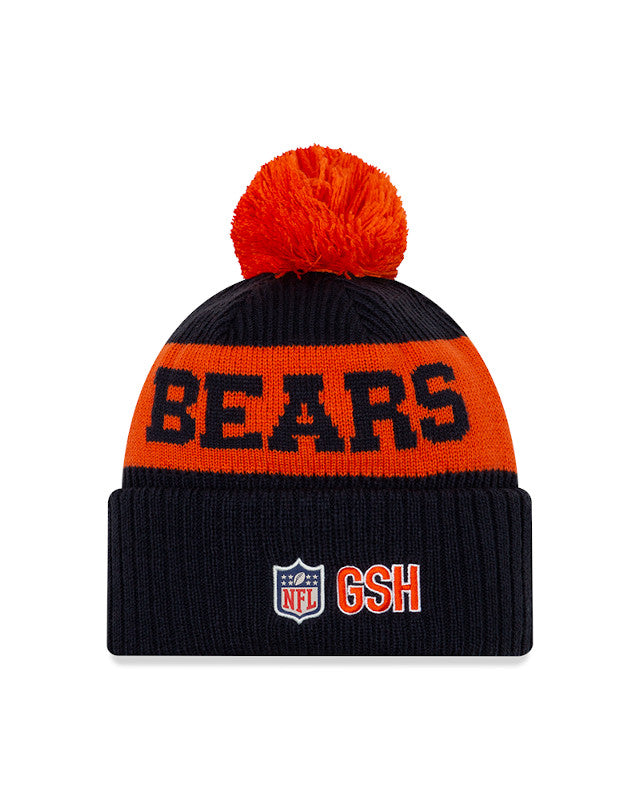 Men's Chicago Bears New Era Navy/Orange 20 NFL Sideline Official Alternate C Logo Sport Pom Cuffed Knit Hat - Pro Jersey Sports
