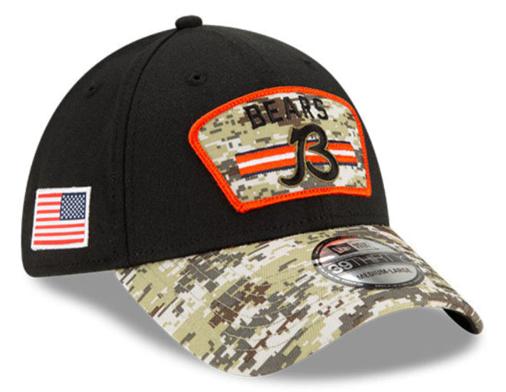 Men's Chicago Bears New Era Black 2021 Salute to Service "B" Logo 39THIRTY Flex Hat - Pro Jersey Sports