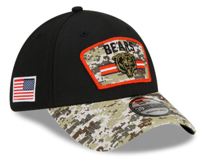 Men's Chicago Bears New Era Black 2021 Salute to Service Historic Logo 39THIRTY Flex Hat - Pro Jersey Sports