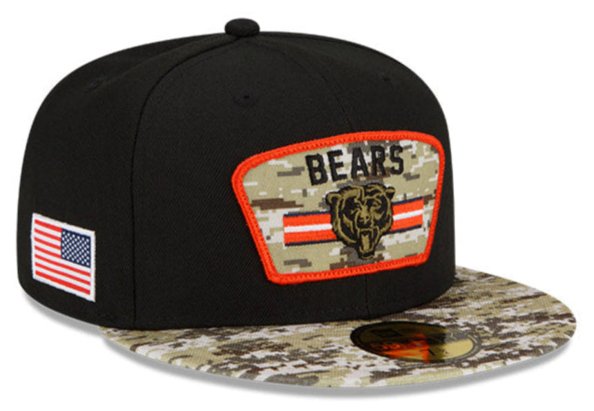 Men's Chicago Bears Historic Logo New Era Black/Camo 2021 NFL Sideline Salute To Service 59FIFTY Fitted Hat - Pro Jersey Sports