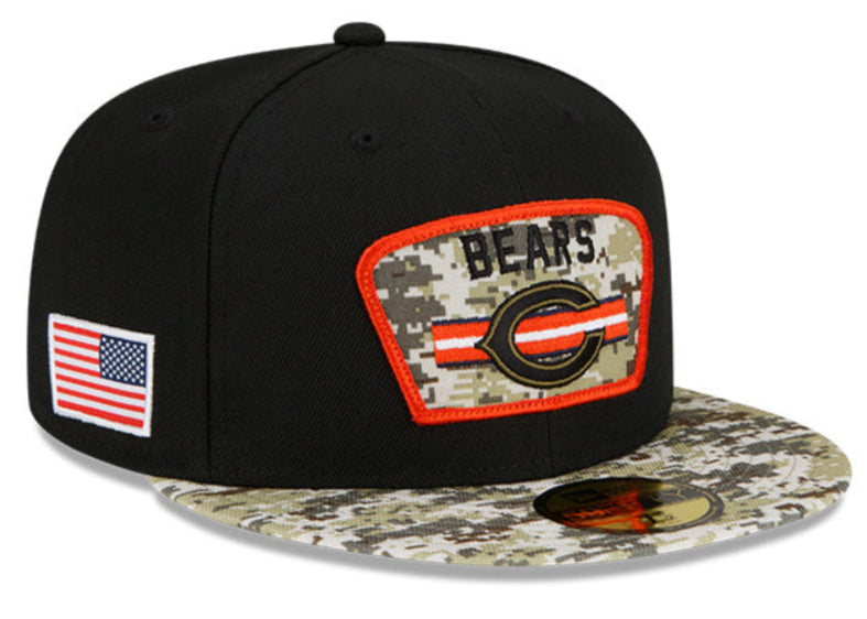 Men's Chicago Bears C Logo New Era Black/Camo 2021 NFL Sideline Salute To Service 59FIFTY Fitted Hat - Pro Jersey Sports