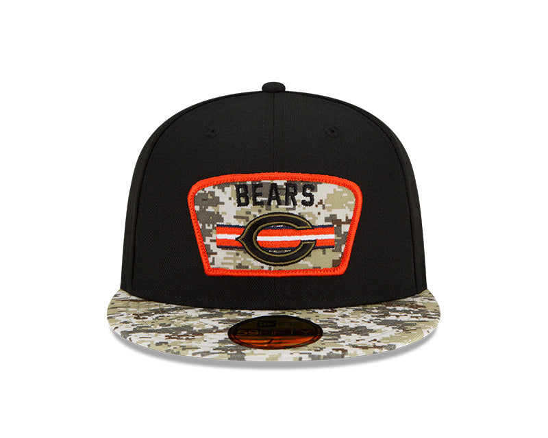 Men's Chicago Bears C Logo New Era Black/Camo 2021 NFL Sideline Salute To Service 59FIFTY Fitted Hat