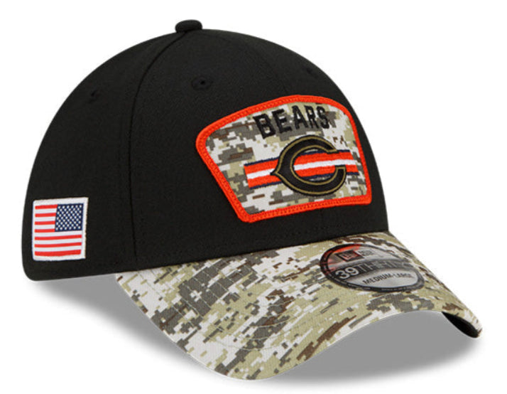 Men's Chicago Bears New Era Black 2021 Salute to Service Primary Logo 39THIRTY Flex Hat - Pro Jersey Sports